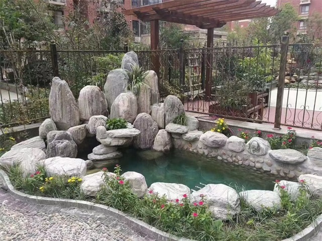 玉环庭院假山鱼池制作视频